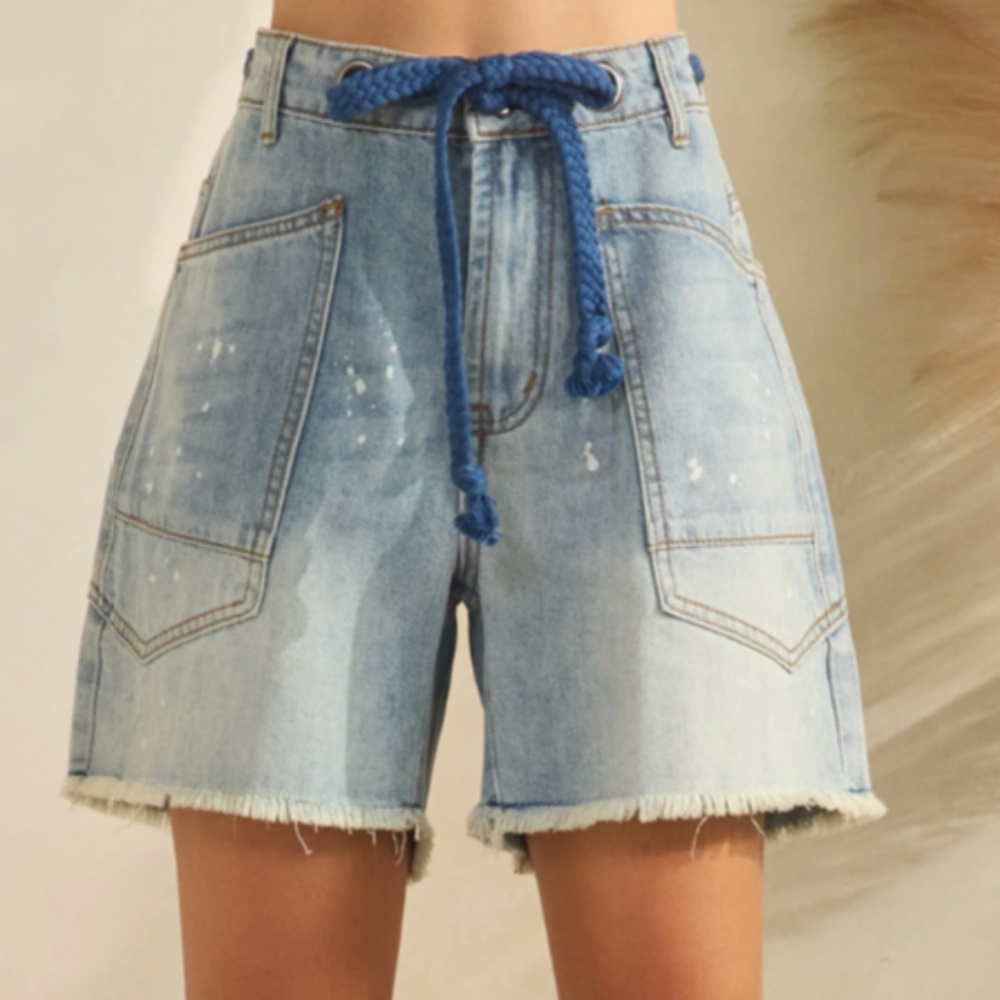 Oli & Hali Light Blue Denim Cargo Shorts with Blue Rope Tie